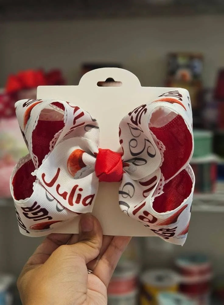Red and white personalized Julia hair bow