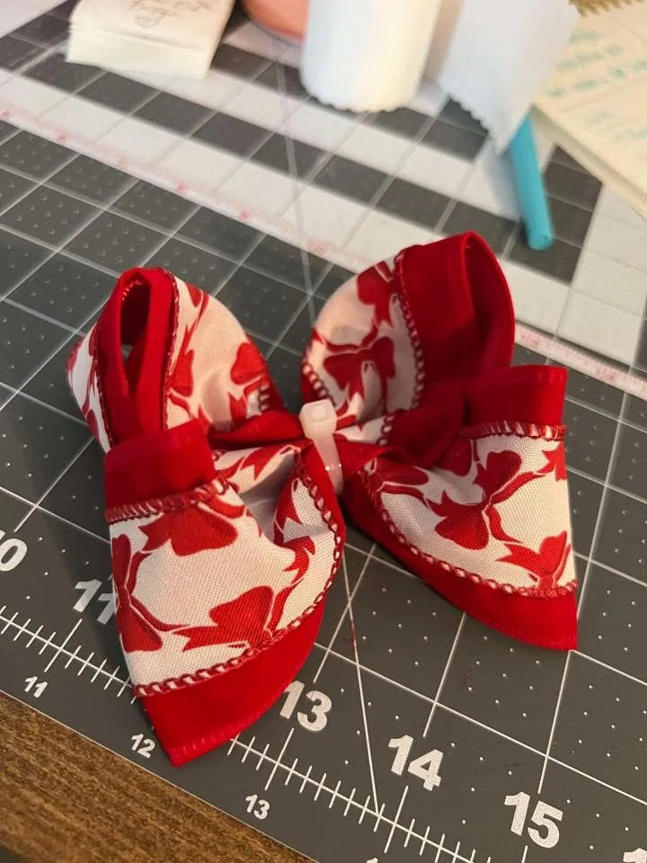 Red and cream handmade bow