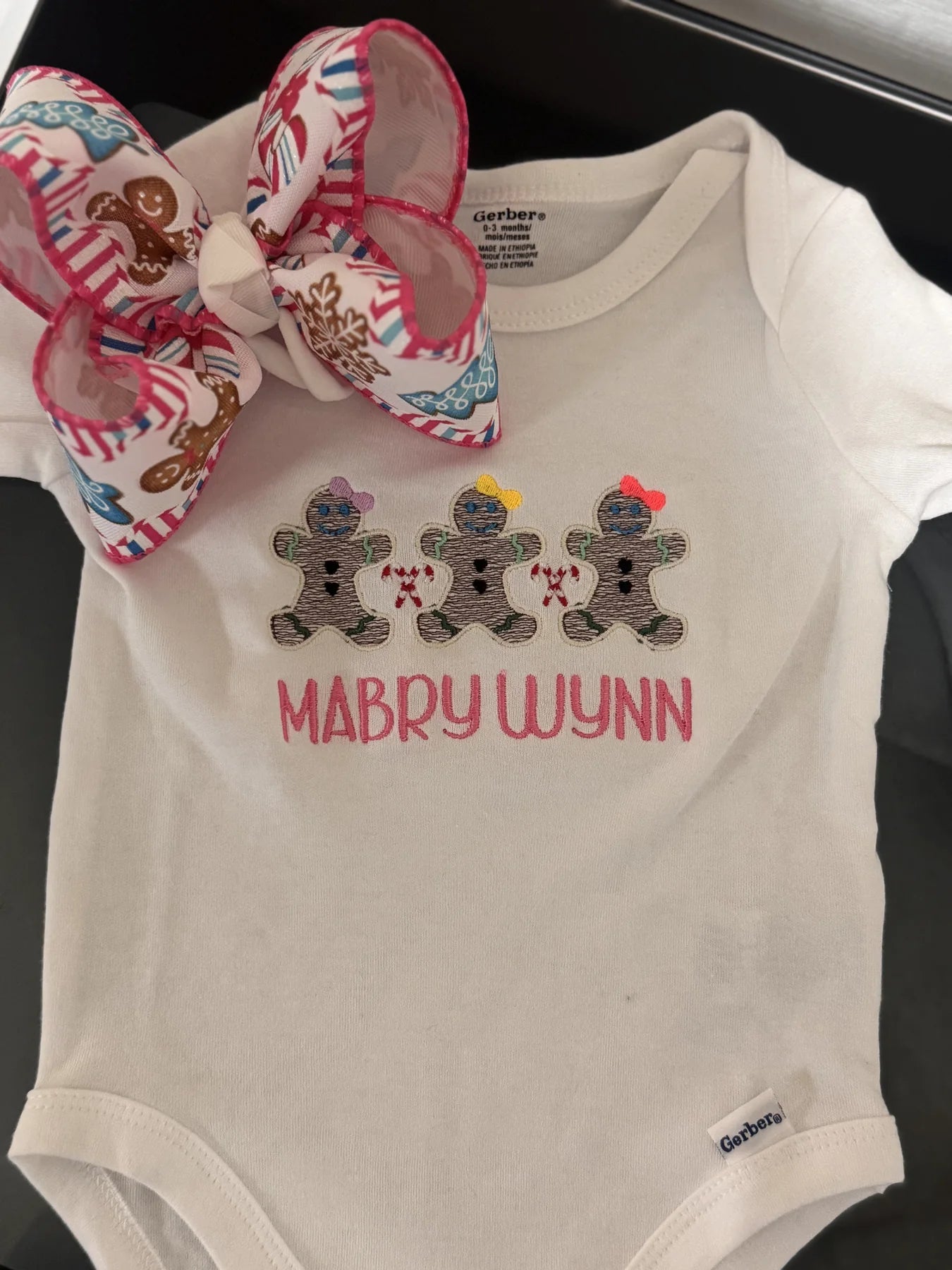 Personalized baby embroidery and matching bow