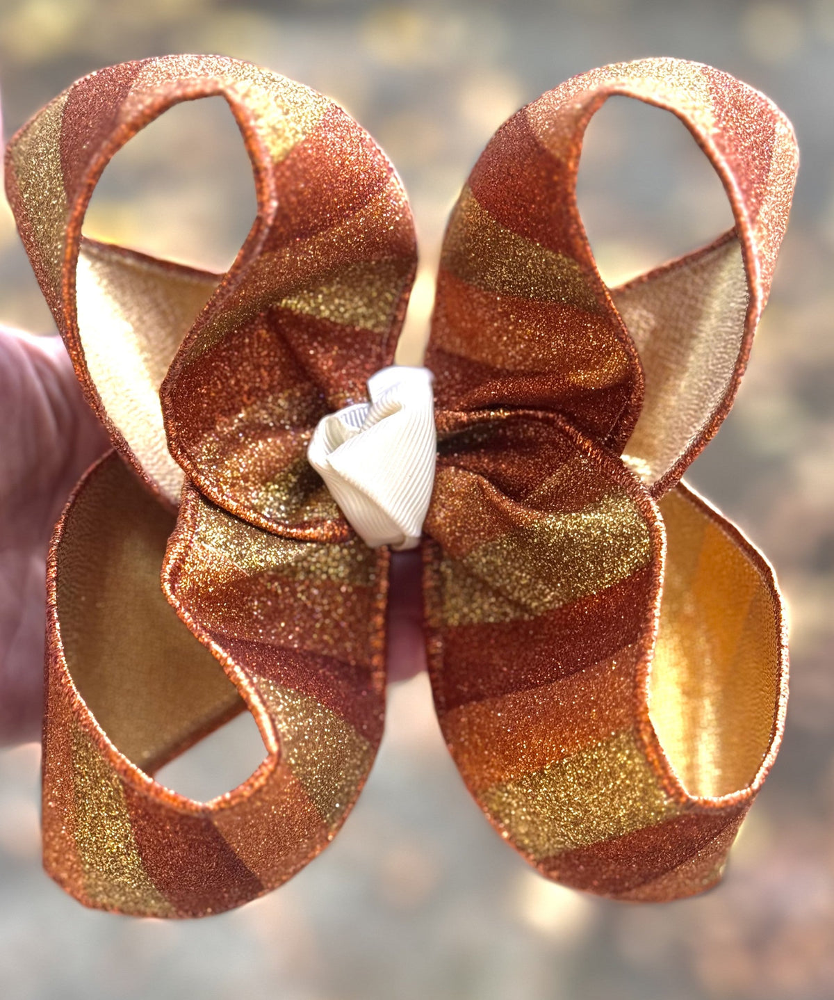 Copper and rose-gold glitter handmade bow with layered loops