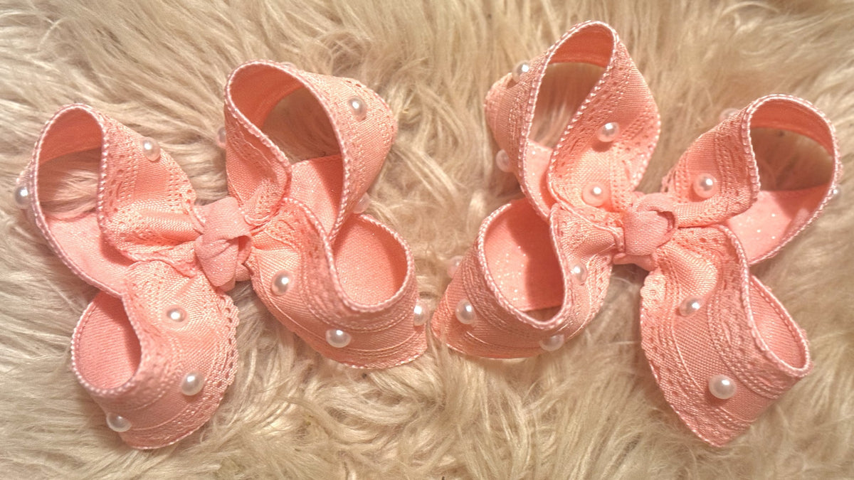 Set of blush pink embellished handmade bows