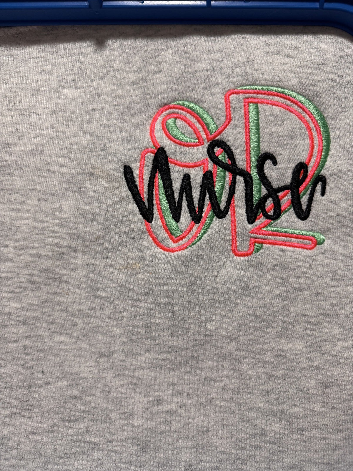 Gray medical shirt with nurse-style monogram and stethoscope embroidery