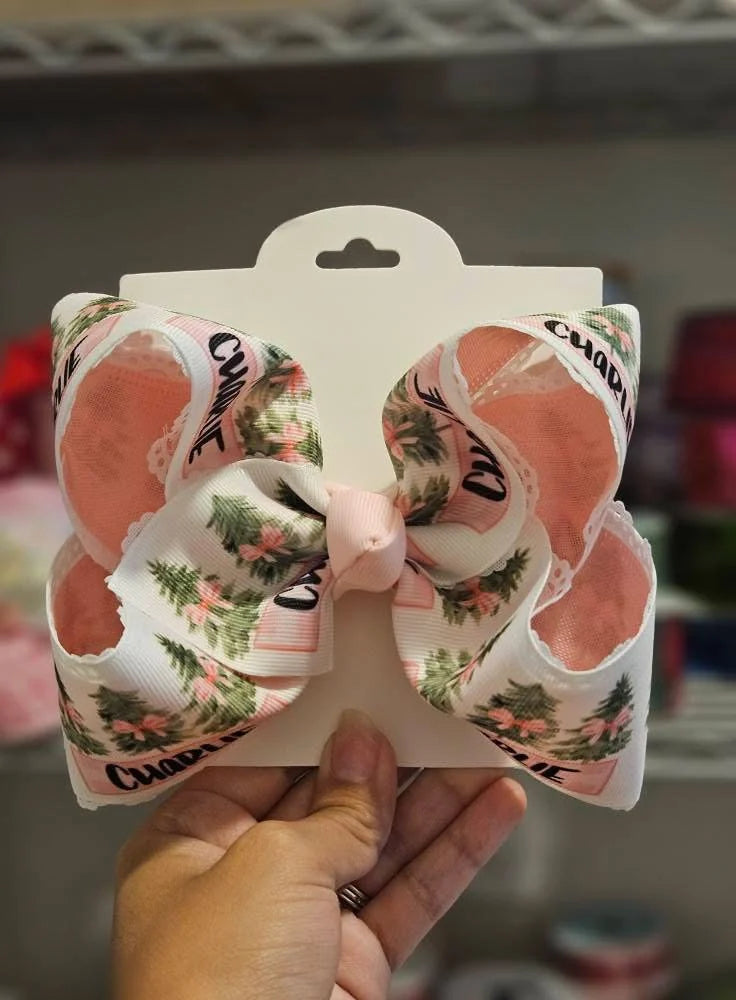 Pink personalized Christmas bow