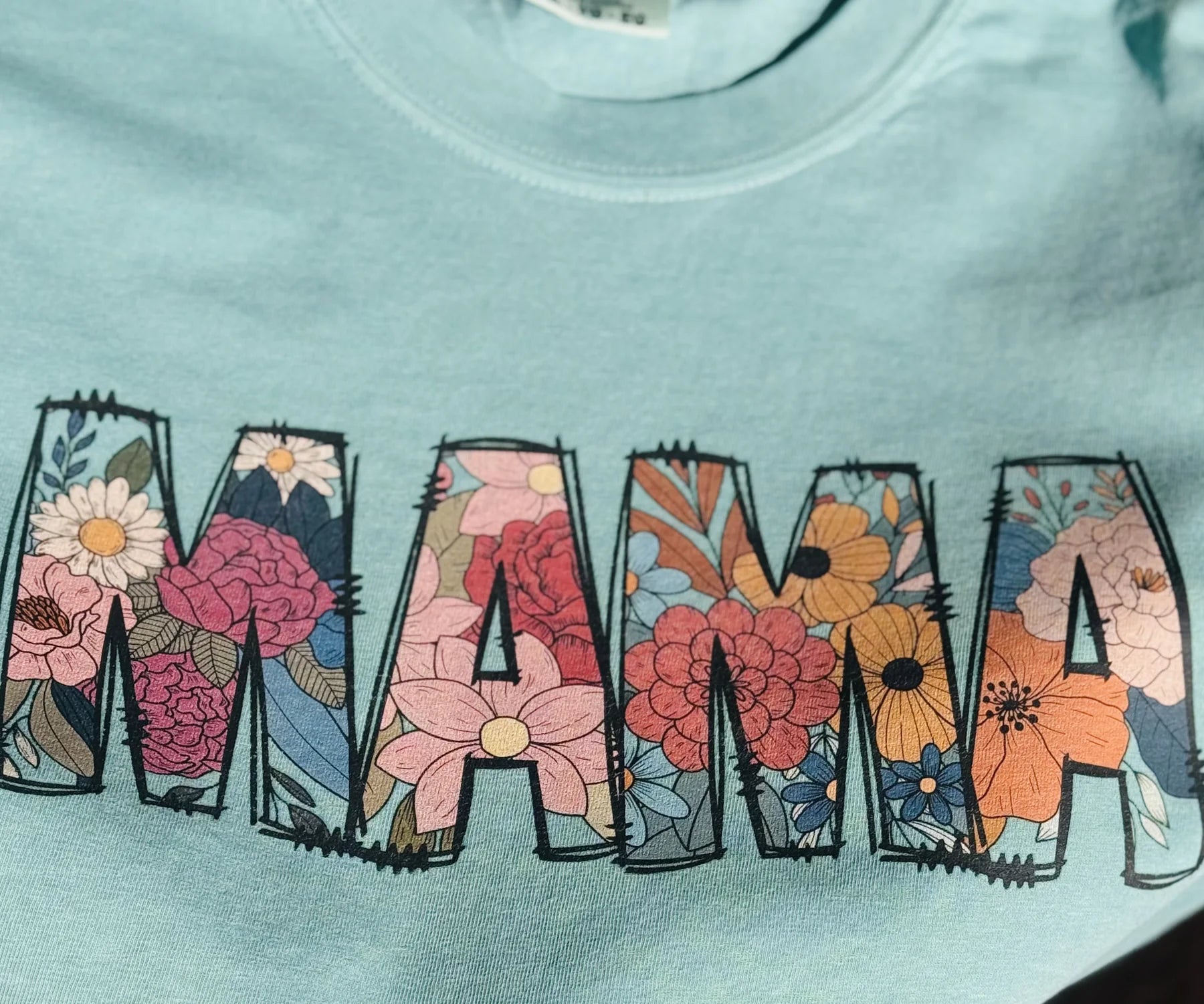 Floral MAMA applique embroidery